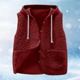 thumbnail image 4 of larppty Trendy Fleece Vest Women Sleeveless Casual Jacket Outerwear Winter Warm Lightweight Button Down Hooded Waistcoat with Pockets (Wine, L), 4 of 5