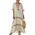 thumbnail image 1 of IFNWSV Robes Grande Taille, Robe Longue Ample à Rayures à Manches Mi-Longues et Col en V avec Poche Style Mode Décontracté, Robes d'Été pour Femmes Rouge 2TG, 1 of 5