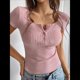 thumbnail image 5 of Camisetas de Verano de Corta con Cuello en V para Mujer, Blusa Informal de Punto Henley con Botones Rosa M, 5 of 8