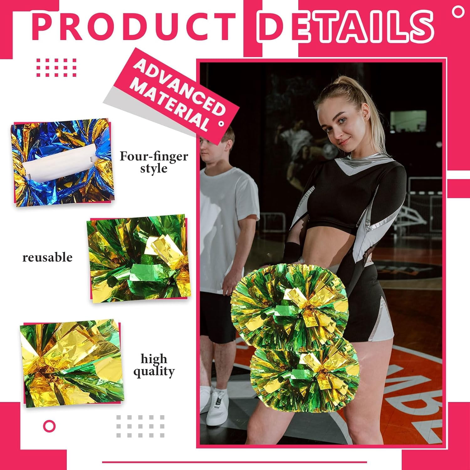 24 PCS pom poms Cheerleading,13.8inch Sports Team Spirits Cheering Squad Dance Training with Handle