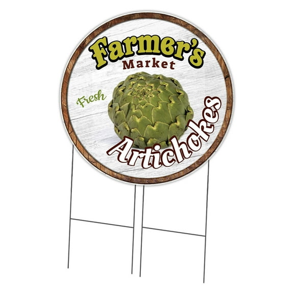 SignMission Corrugated Plastic Sign With Stakes 36" Circular - Farmer's Market Artichokes | Coroplast Yard Sign With Stake | Made in the USA