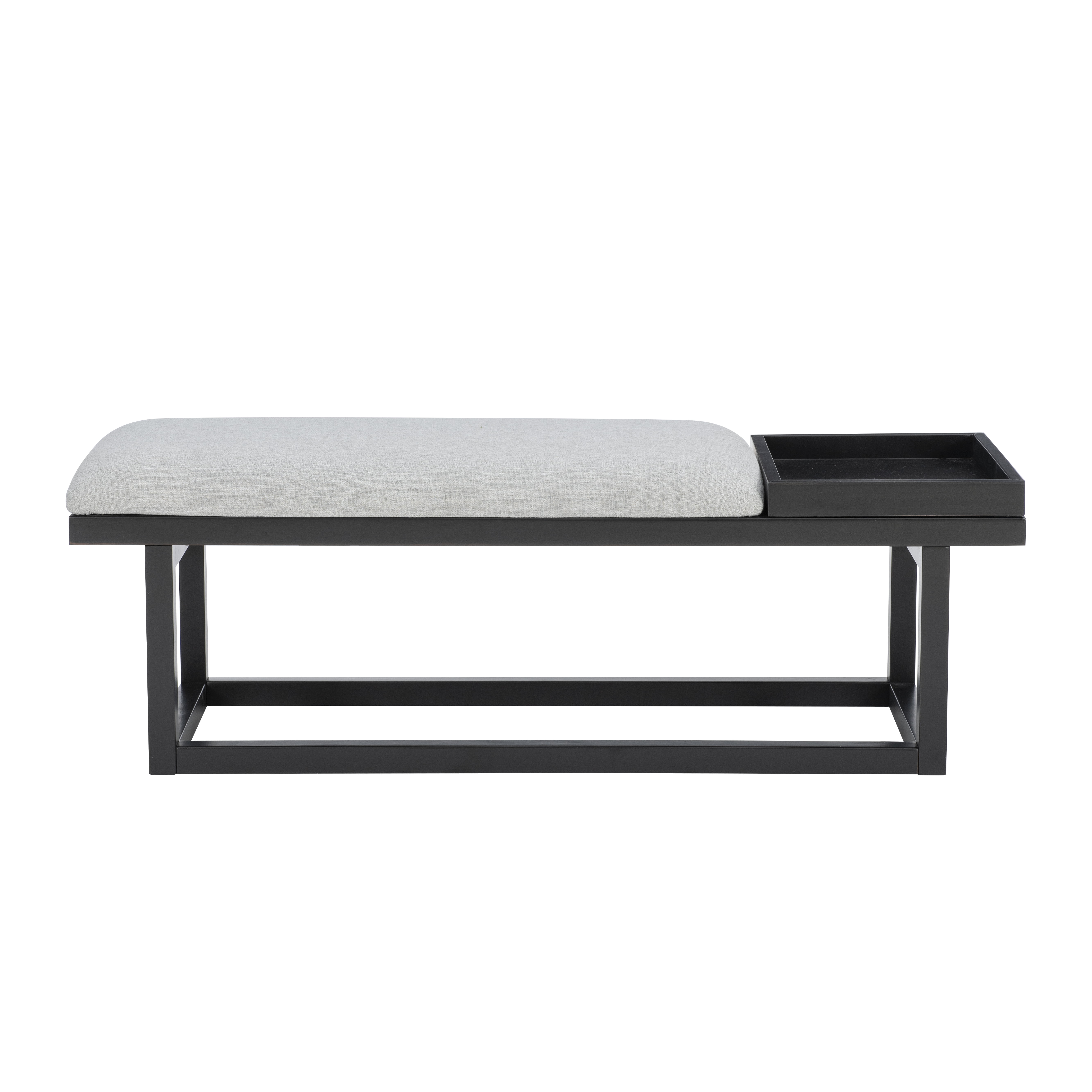 Linon Mickle Upholstered Bench with Built-In Tray, Black/Gray