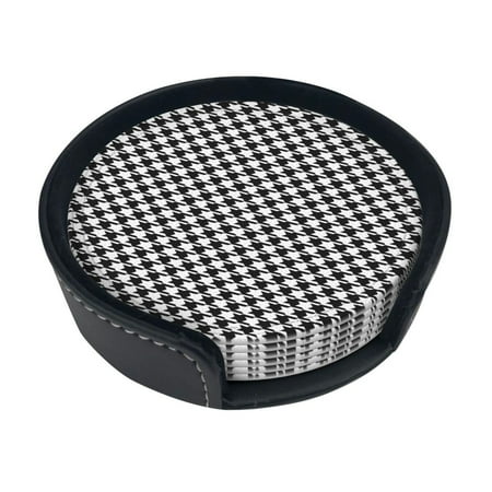 

6 Pieces Of Round Leather Coasters Anti-Fouling And Anti-Ironing Coasters Suitable For Home Restaurants Kitchen Offices And So On Houndstooth Black