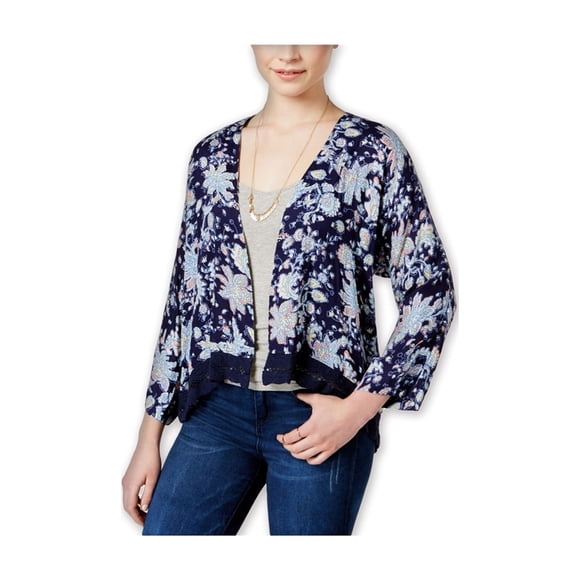 Roxy Womens Floral Open-Front Kimono Sweater, Blue, Juniors, Medium