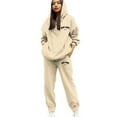 thumbnail image 2 of Letdown 2 Piece Lounge Tracksuits Sets for Women Long Sleeve Tops Elastic Bottom Sweatpants Sweatsuits with Pockets (Beige, M), 2 of 4