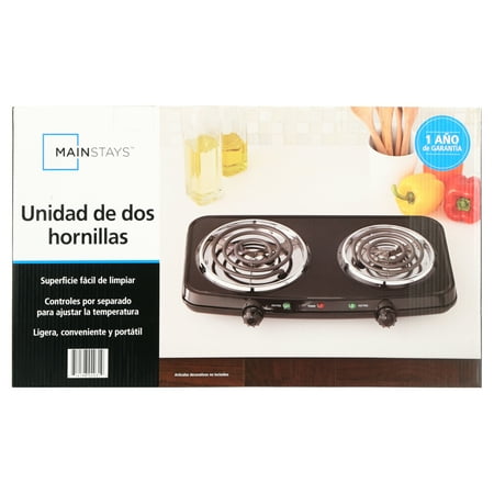 Mainstays Double Burner, 120V~ 1800W, Portable, Easy to Cook, Elegant Classic Design, 3.28 lbs