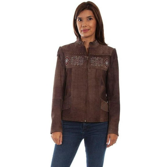 Scully L1051-303-M Beaded & Fringe Women Jacket, Chocolate - Medium