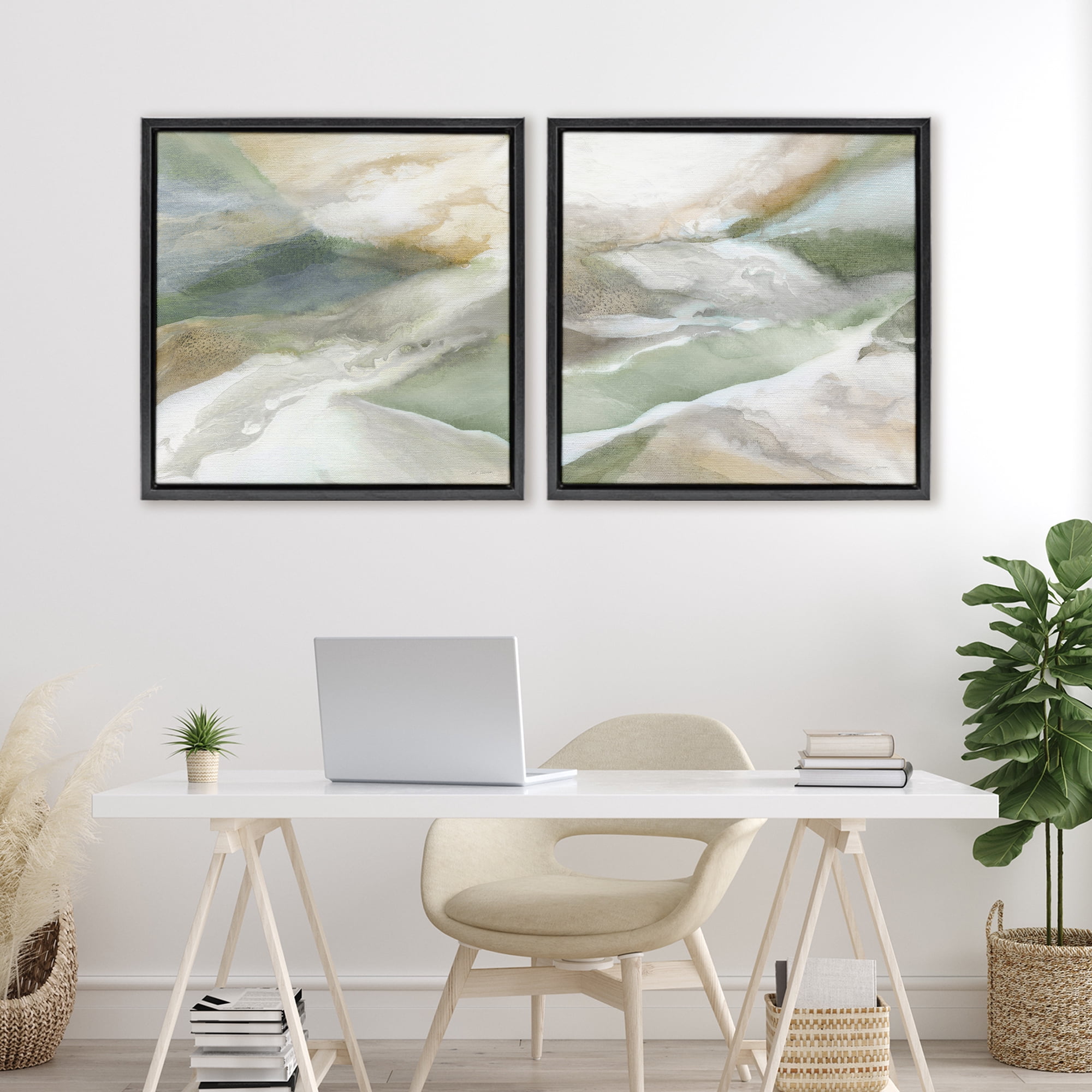 Stupell Industries Serene Misty Valley Abstraction 2 Piece Black Framed Floater Canvas Set, design by Carol Robinson