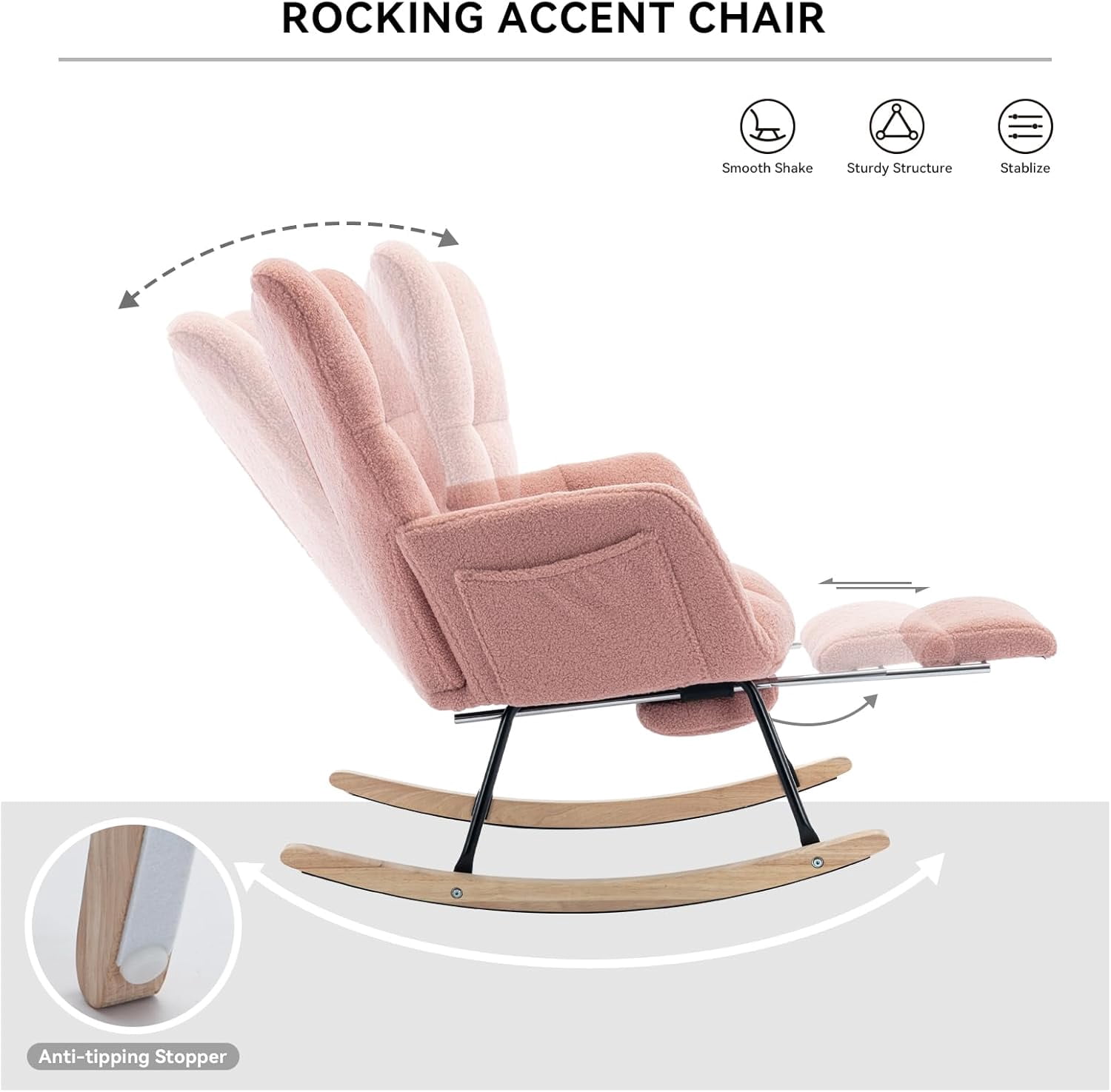 Rocking Chair Nursery Teddy Upholstered Glider Rocker High Backrest Nursery Rocker Comfortable Armchair