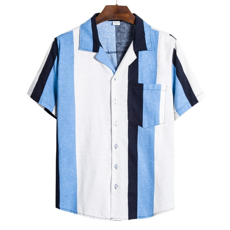 Vsssj Men's Hawaiian Shirts Loose Fit Striped Printed Casual Button Down Short Sleeve Collared Front Pocket Tee Shirts Summer Vacation Beach Shirt