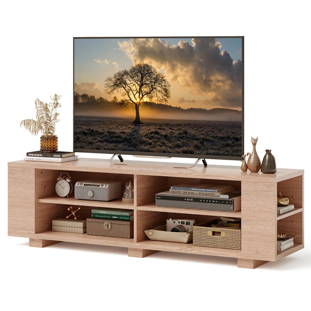 Finihen TV Stand, TV Cabinet, Modern Wood Storage Console Entertainment Center, Media Entertainment Center with Storage, for Living Room, Bedroom, Natural