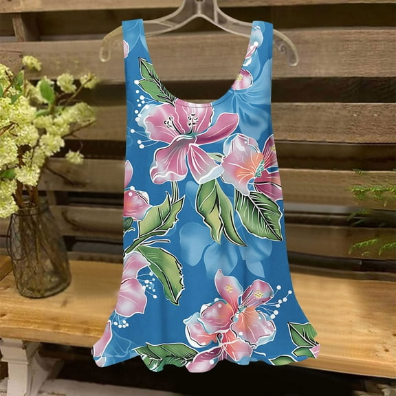 UPPADA Chiffon Blouse for Women, Womens Summer Chiffon Tanks Tops Floral Print Sleeveless Shirts Loose Fit Crewneck Vests