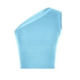 thumbnail image 6 of Summer Saving Wycnly Summer Tank Tops Plain Slash Neck Sleeveless T Shirts for Women Ladies Solid One Shoulder Knitted Ribbed Cropped Tops Vest Light Blue m Clearance Under $5, 6 of 6