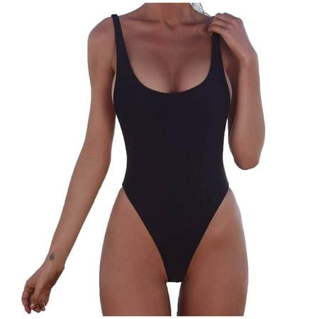 Ersazi Swimsuits for Women One-Piece Swimsuit With Micro Elastic Suspender And Open Back Bikini Swimsuit On Clearance Black S