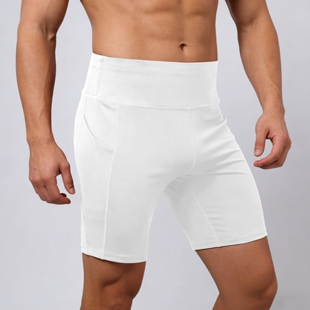 BUWTTED Mens Pants Compression Workout with Pockets High Elasticity Breathable Running Gym Training Base Layer Shorts White Pants XXXL