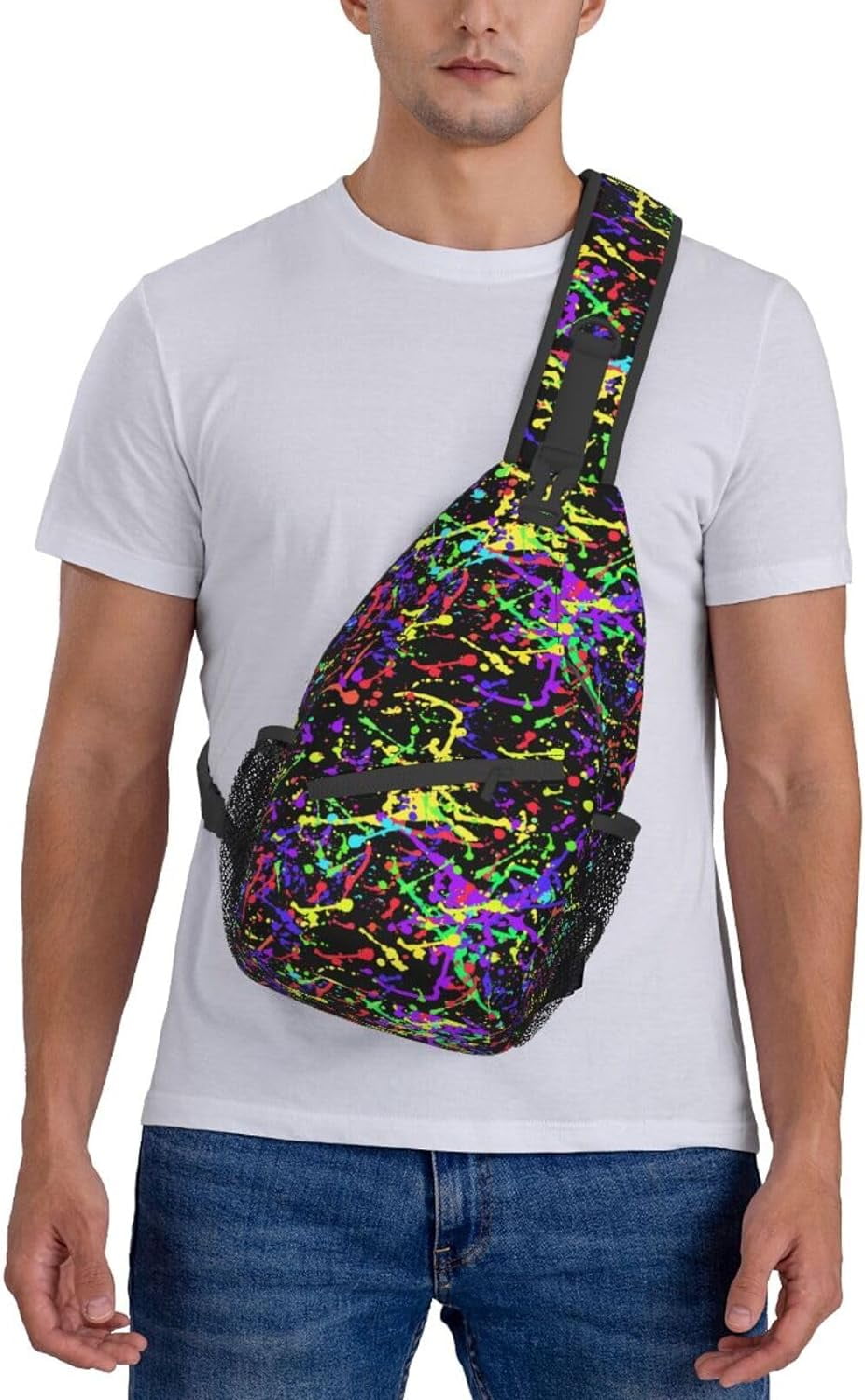 Glow in Dark Splatter Neon Sling Bag Crossbody Hiking Travel Chest Bags Backpack Shoulder Daypack for Women Men