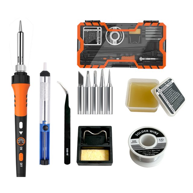 Soldering Iron Kit, 60W Intelligent Soldering Welding Pen with Ceramic Heater, 12-in-1 Solder Kit Tool, Adjustable Temperature 200 to 450℃, 5PCS Iron Tips, Solder Wire, Solder Stand