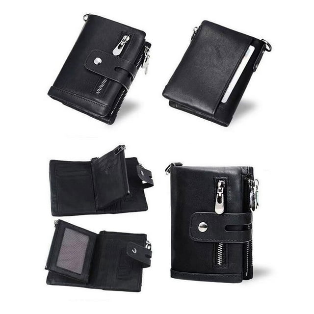 pitrice Mens Wallet Cowhide Leather Wallet Credit Card Holder RFID Bifold Black