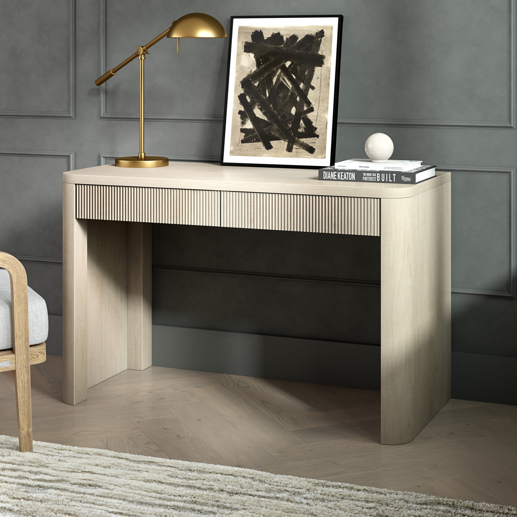 Evelyn&Zoe Modern/Contemporary 47.5" Wide Alder White Home Office