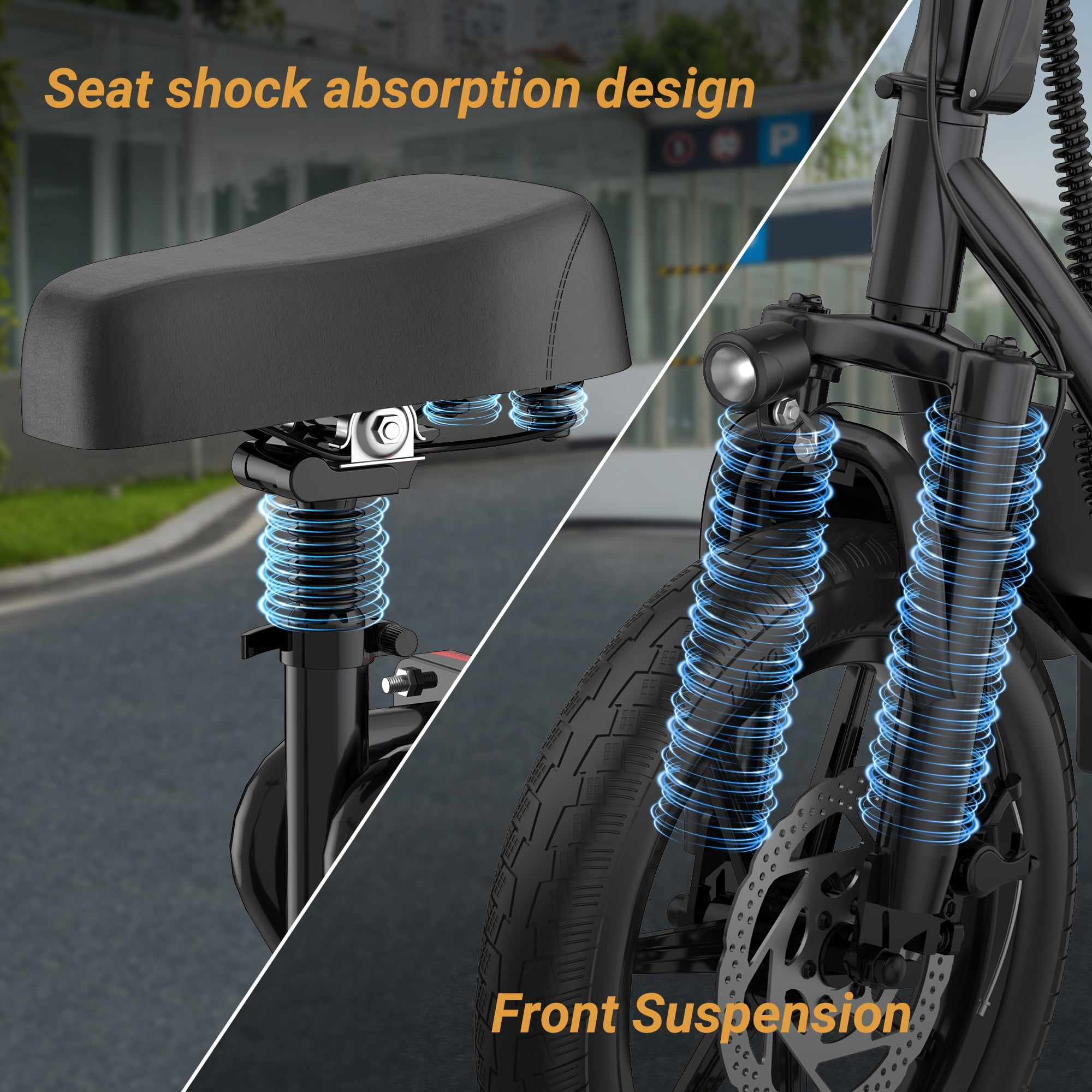 AOVOPRO ESBS 500W 14 inch Commuter Electric Scooter with Seat &Carry Basket for Adult-Up to 28 Miles 21MPH