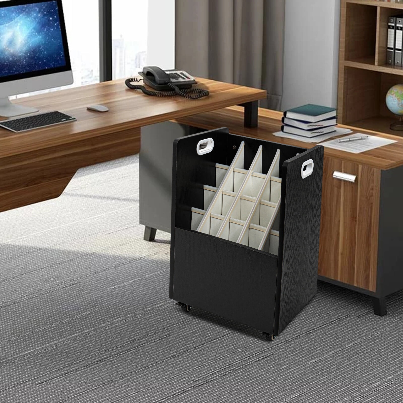 Black Print Storage Organizer with Wheels, 20 Slots Mobile Blueprint Storage Rack Cart, Construction Plan Holder Roll Files Cart Map Poster Storage Cabinet for Office Home School