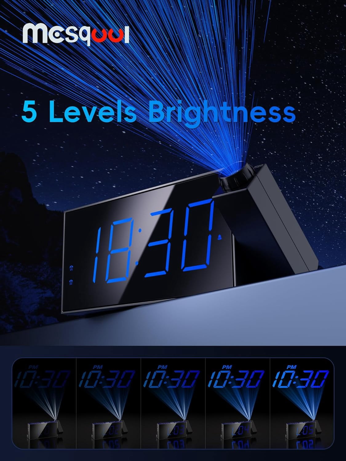 Digital Projection Alarm Clocks for Bedrooms - Large LED Display, 180° Rotatable Projector, 5-Level Dimmer,USB Charger,Battery Backup,Loud Dual Alarms Kids Elderly,Heavy Sleepers,Snooze,12/24H,DST