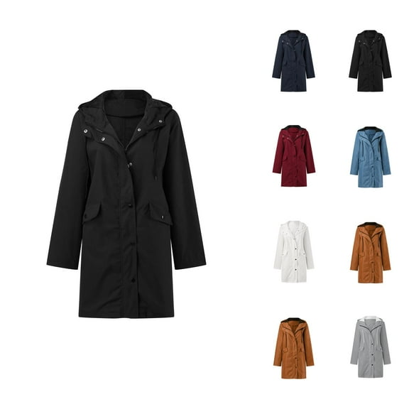 Women's Raincoats Outdoor Waterproof Windproof Long Sleeve Zipper Hooded Rain Coat with Pockets Rain Jacket Women