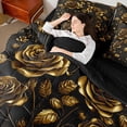 thumbnail image 4 of Homewish Female Men Women Luxury Floral Rose Twin Bedding Sets 7-Piece,Vintage Chic Flowers Bedding Comforter Set Microfiber,Black Golden Breathable Sheet Sets,Microfiber Bedroom Decor, 4 of 8
