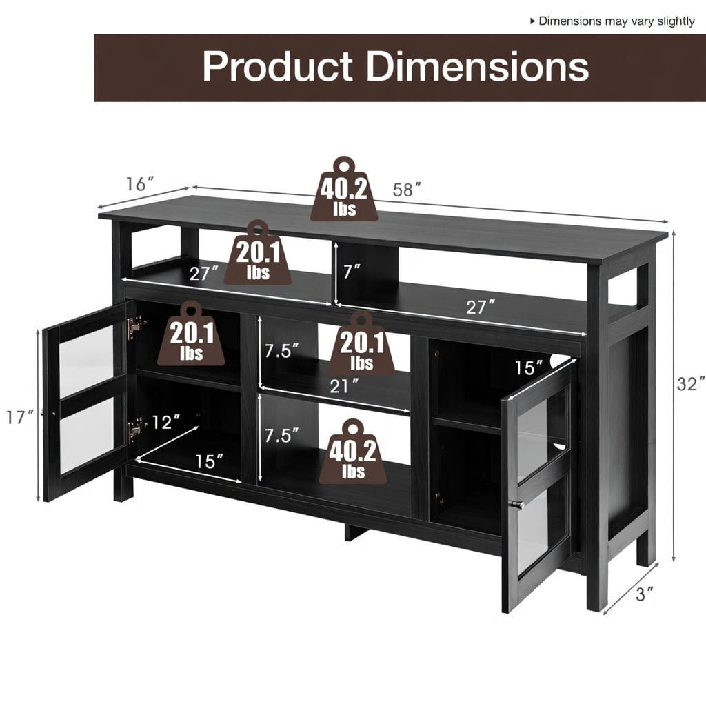 Demi Bonn TV Stand, TV Cabinet, 58 Inch TV Stand Entertainment Console Center with 2 Cabinets, Media Entertainment Center with Storage, for Living Room, Bedroom, Black