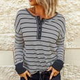 thumbnail image 2 of Posijego Womens Striped Long Sleeve Shirts V Neck Button Blouses Spring Casual Loose Women's Plus Tops, 2 of 7