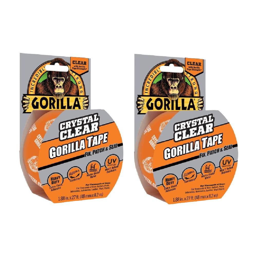 Gorilla Crystal Clear Tape Duct Repair Patch Seal 1.88 in x 27 ft, 2-Pack