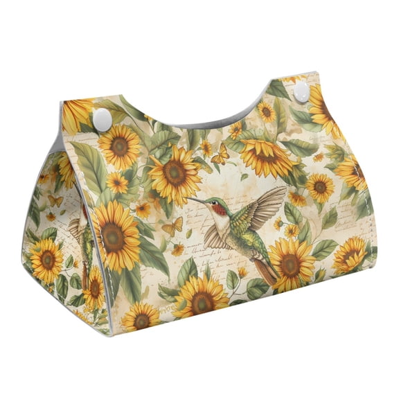 COEQINE Tissue Box Cover Organizer PU Leather Rectangle Facial Paper Holder Paper Tissue Holder for Bedroom Dresser, Tabletop, Dinner Table, Office Desk, Hummingbird Sunflower Letter