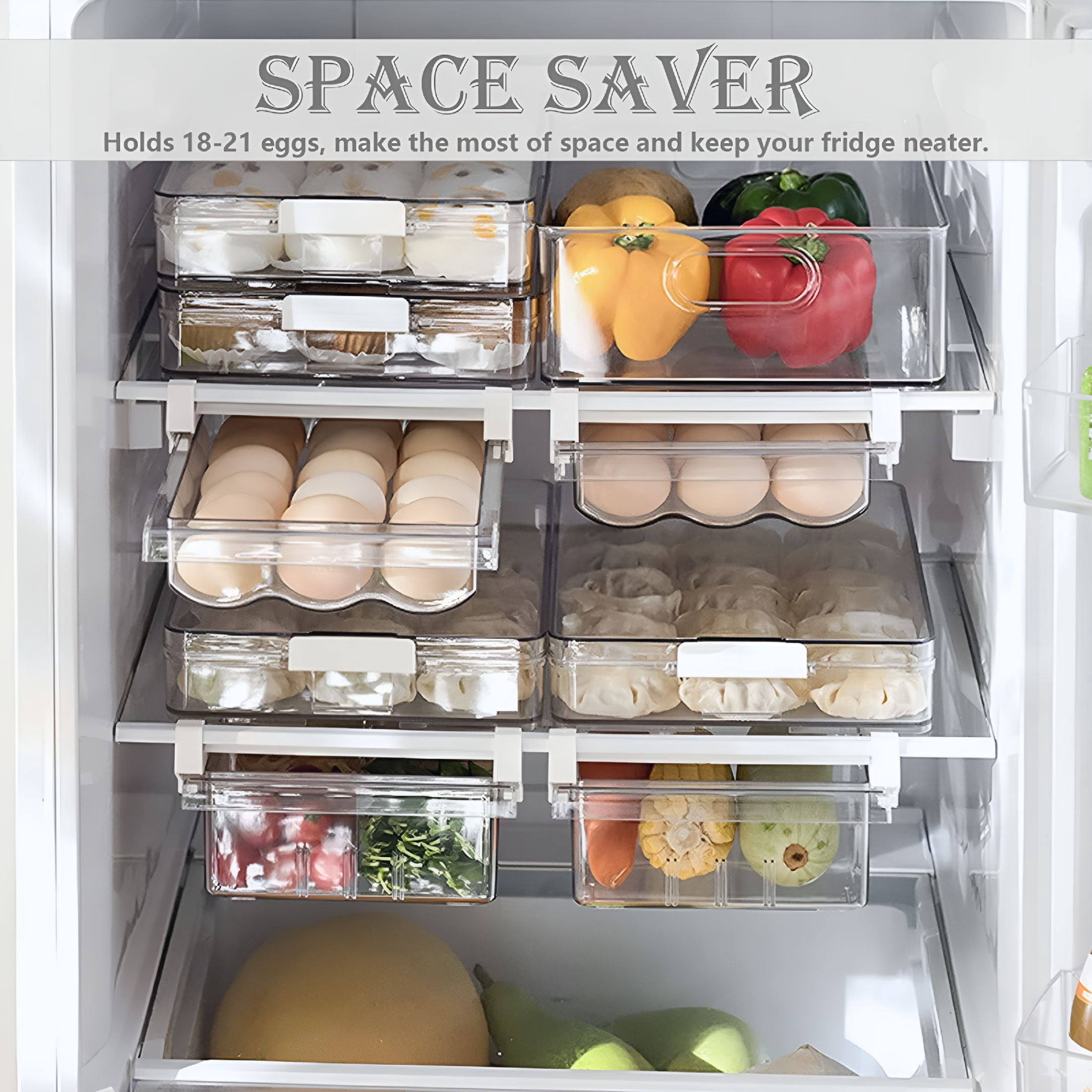 ACDANC 2026 New Fridge Drawer Organizer,Refrigerator Organizer Bins,Egg Holder Tray for Refrigerator,Pull Out with Handle,Fridge Shelf Holder Storage Box,Fridge Kitchen Cabinet Pantry for Food,Drinks