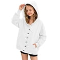 thumbnail image 2 of LUGOGNE Kids Girls Button Down Hooded Sweatshirt Jacket Casual Long Sleeve Hoodie Coat with Pockets White,13-14 Years, 2 of 7