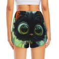 thumbnail image 2 of Lsque Cute Big-Eyed Black Cat Printed Women's Running Shorts with Liner Pockets,Elastic Quick Dry Workout Athletic Gym Yoga Shorts,Womens High Waist Shorts-Medium, 2 of 9