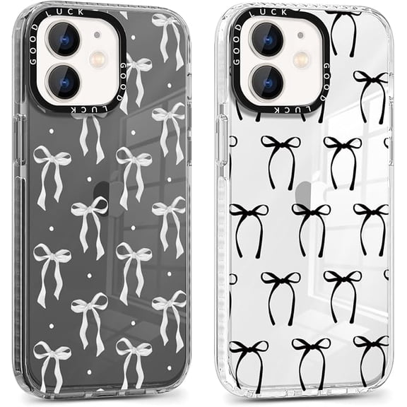 2 Pack Cute Bow Clear Phone Cases for iPhone 11 Case 6.1", Aesthetic Coquette Ribbon Bowknot Pattern Print Design Girls Women Cover Shockproof Soft Slim TPU Bumper Protection Funda