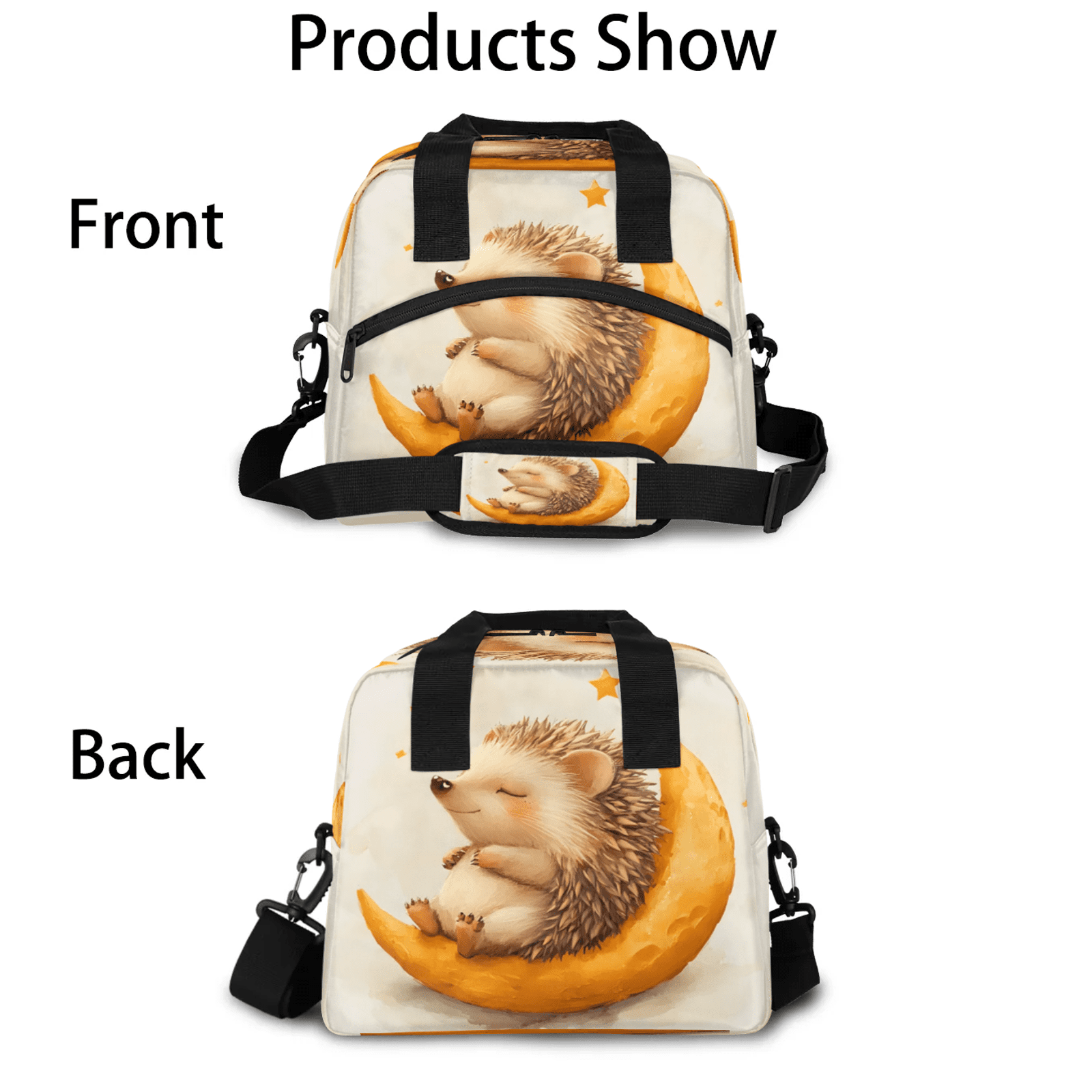 Herdesigns Hedgehog Lunch Bag for Women Men Adult, Cute Large Insulated Reusable Lunch Box Leakproof Portable Cooler Tote Bags for Work Picnic Beach