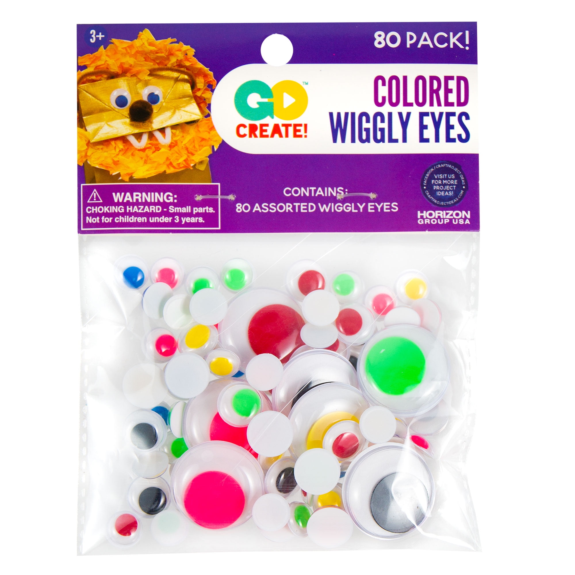 Go Create Kids Craft Colored Wiggly Eyes Assortment, 80 Piece