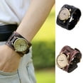 thumbnail image 4 of Men Retro Bracelet Watch Band Male Wide Leather Strap Cuff Vintage Wristwatch Quartz Watch, 4 of 9