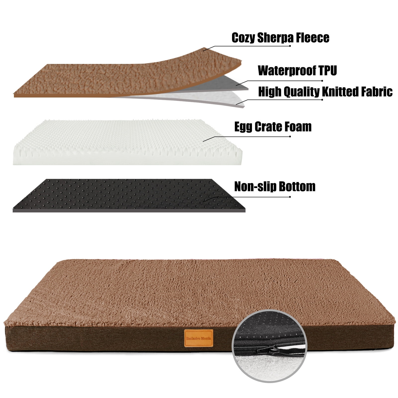 Exclusivo Mezcla Orthopedic Pet Bed for Extra Large Dogs, 56"X40" Brown Dog Beds, Removable Washable Cover