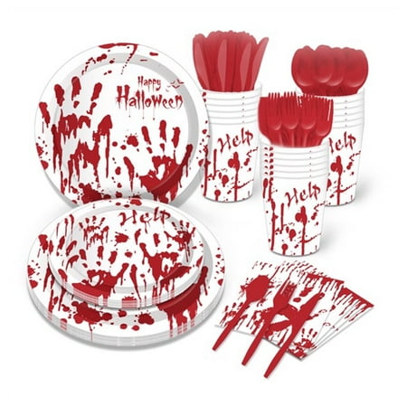 

FNNMNNR Halloween Blood Hand/Black Paper/Dwarf Faceless/Pumpkin Blood Hand Bat Paper Bleeding Paper Plates Party Supplie Plates and Napkins Birthday Disposable Tableware Set Party Dinnerw