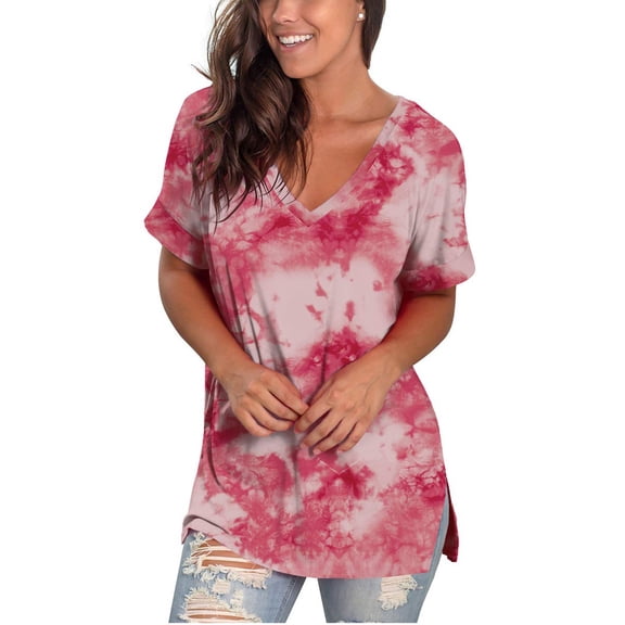 asdoklhq Womens Plus Size Tops,Womens Plus Size Gradient Color V-Neck Short Sleeve T-shirt Tops Blouse