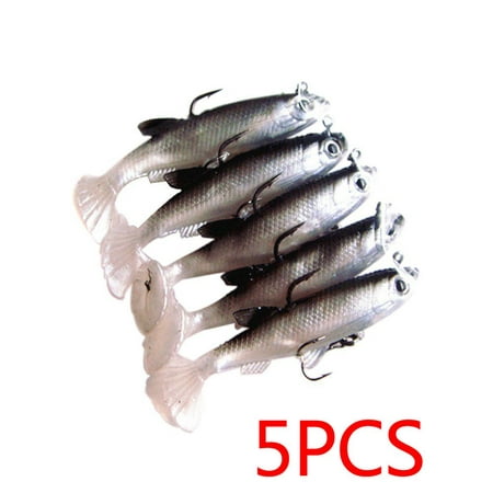 Holiday Time 5Pcs 8.5cm 14g Soft Bait Lead Head Fish Lures Bass Fishing Tackle Sharp Hook T