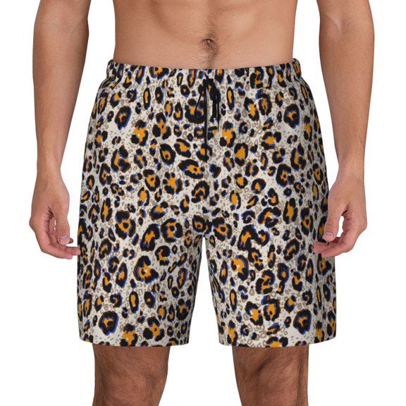 Kdxio Leopard Print Men's Swim Trunks with Compression Liner 7 Inch Inseam Quick Dry Swim Shorts