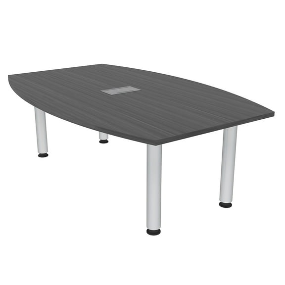6 Person Powered Boat Shaped Conference Table With Silver Post Legs