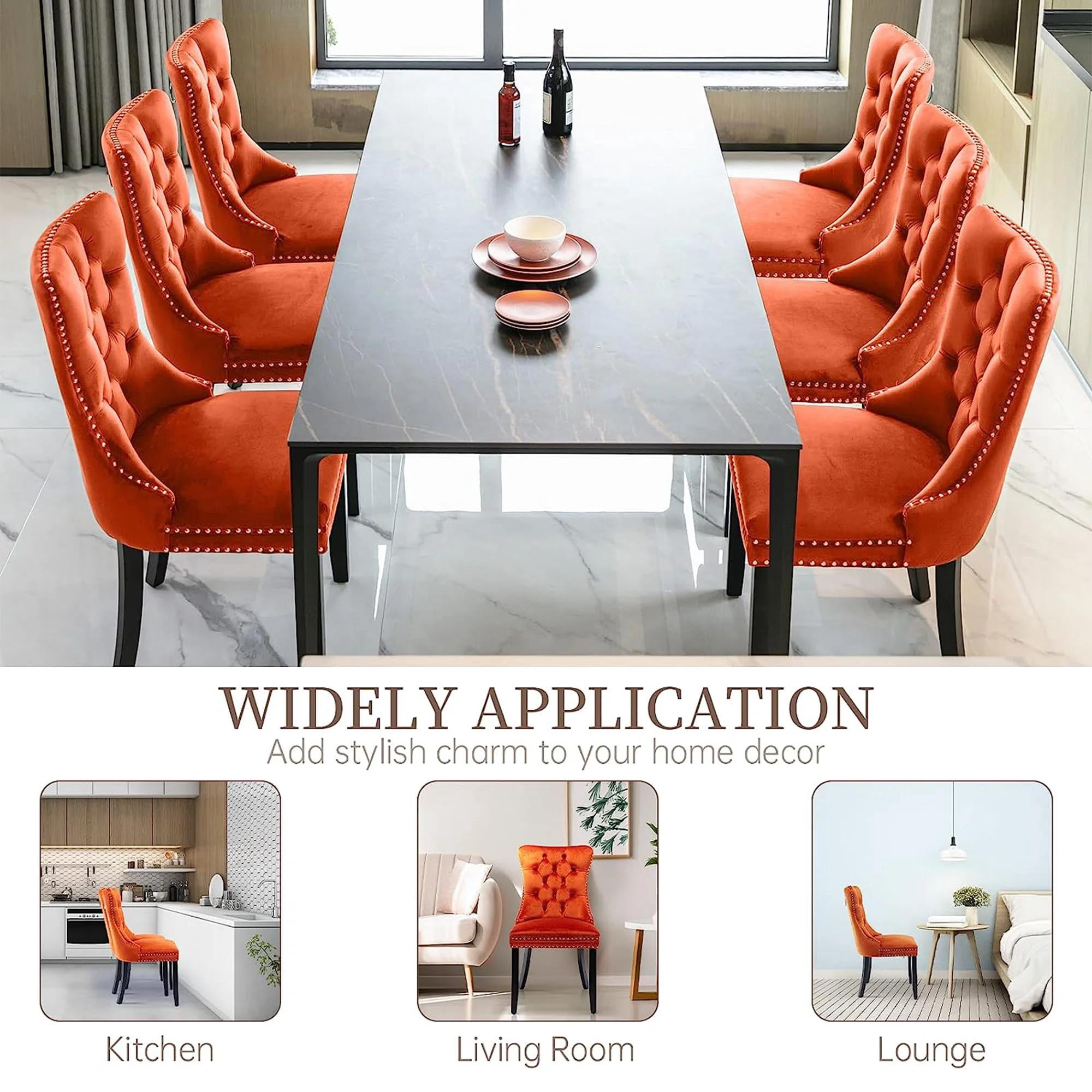 Dining Chairs Set of 2, Upholstered High-End Tufted Dining Room Chair with Back Ring and Nailhead Trim, Modern Velvet Kitchen Chairs with Solid Wood Legs for Kitchen, Home,Orange