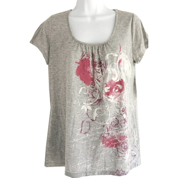 Style & Co Grey Floral Short Sleeve Pajamas Sleep Shirt Top Women's Medium
