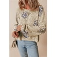 thumbnail image 4 of Ushdele Elegant Beige Flower Print Sweater - Casual Chic Drop Shoulder, 4 of 8
