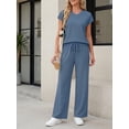 thumbnail image 4 of Cueply 2 Piece Sets for Women Summer Casual Vacation Outfits Cap Sleeve Wide Leg Long Pants Lounge Sets, 4 of 10