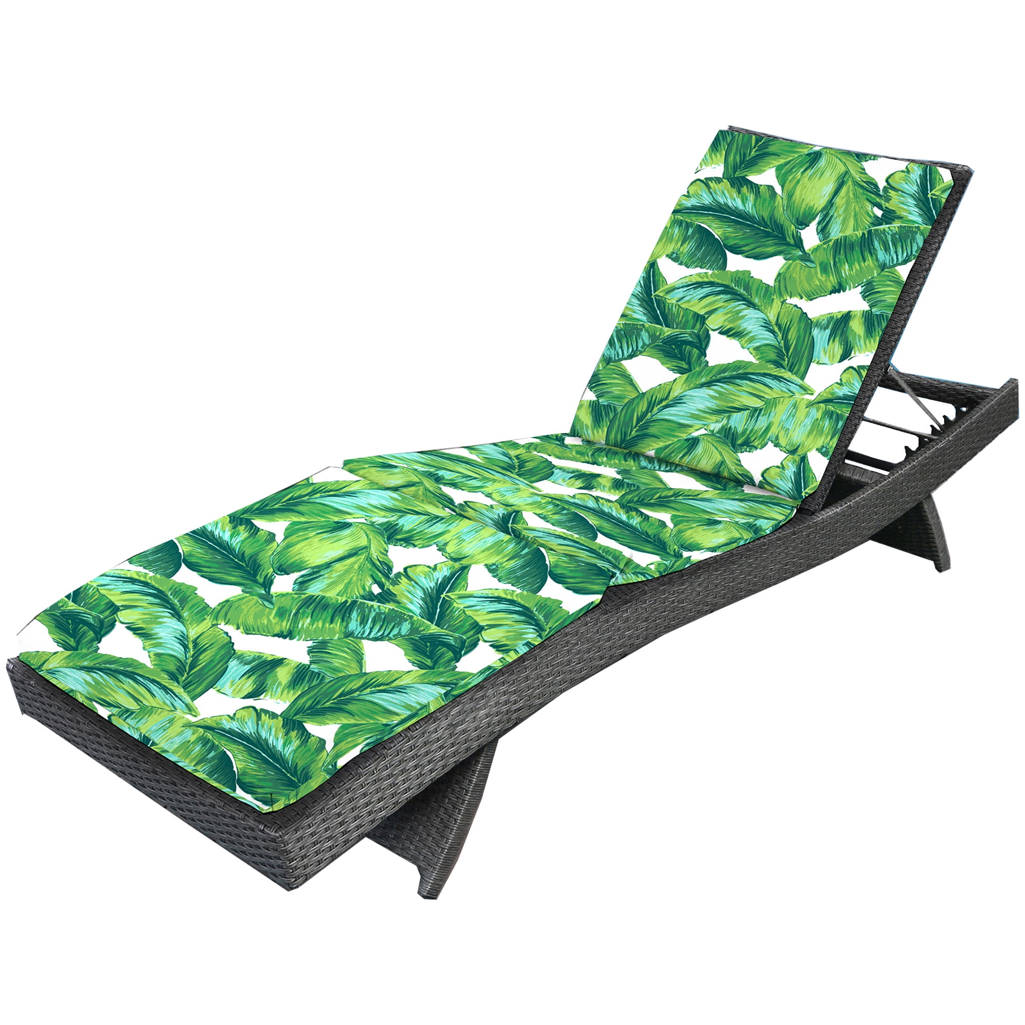 Jordan Manufacturing 72" x 21" Clarmont Seagrass Green Leaves Rectangular Outdoor Chaise Lounge Cushion with Ties and Hanger Loop